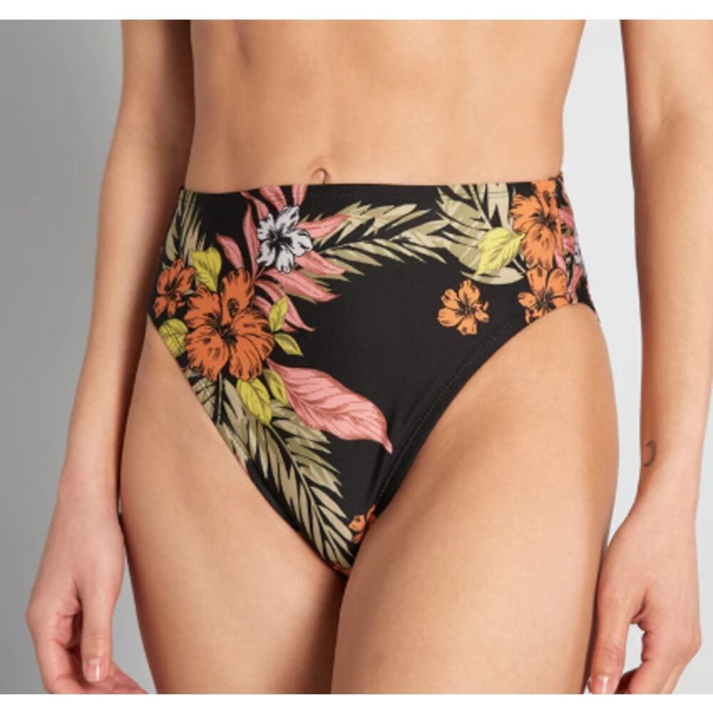 ModCloth Size XL The Franky High Waisted Bikini Bottom Swimwear Black Floral